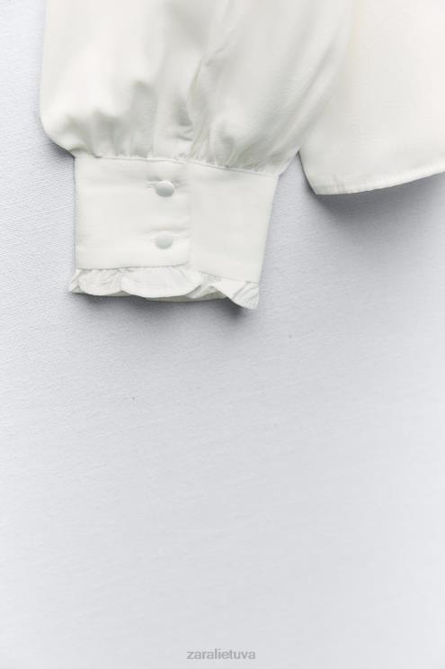 moterys Zara marškiniai su kontrastingu kaklaraiščiu baltas apranga 4N488316