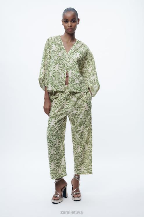 moterys Zara marginta medvilninė palaidinė žalias apranga 4N488447