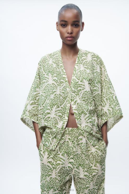 moterys Zara marginta medvilninė palaidinė žalias apranga 4N488447