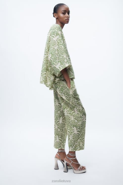 moterys Zara marginta medvilninė palaidinė žalias apranga 4N488447