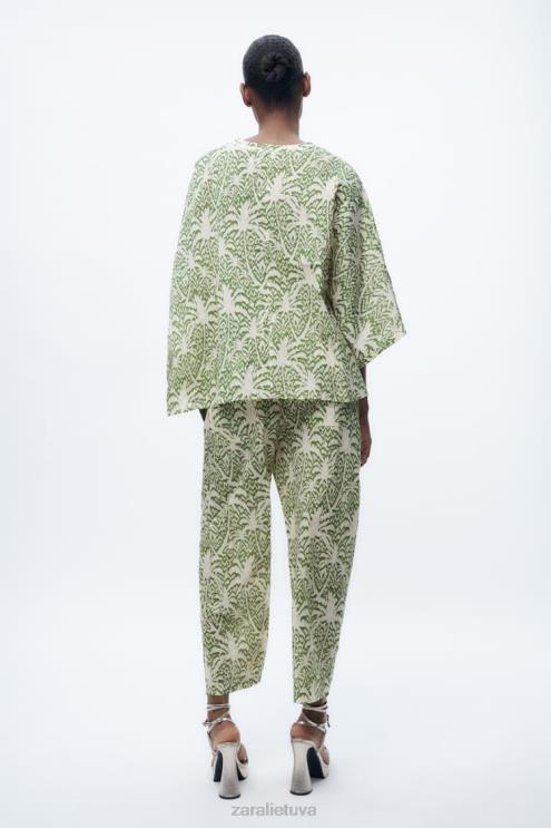 moterys Zara marginta medvilninė palaidinė žalias apranga 4N488447