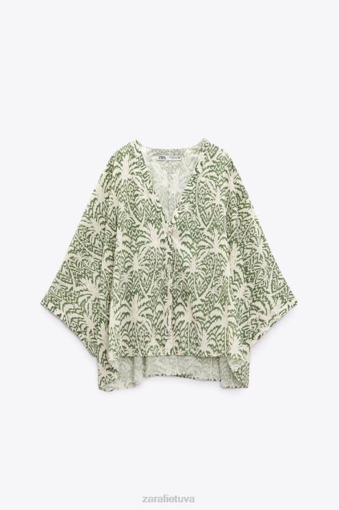 moterys Zara marginta medvilninė palaidinė žalias apranga 4N488447