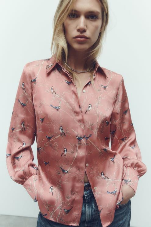 moterys Zara marginti atlasiniai marškiniai įvairiaspalvis apranga 4N488375