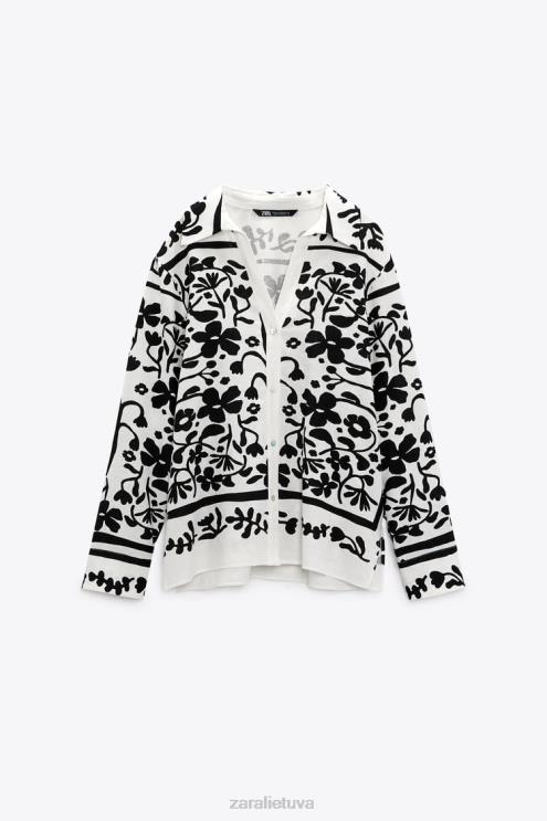 moterys Zara marginti lino mišinio marškiniai ekru/juoda apranga 4N488378