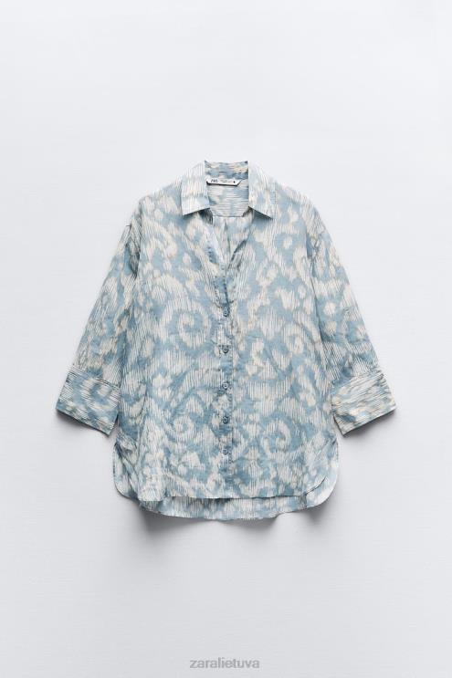 moterys Zara marginti ramė marškiniai akvamarinas apranga 4N488434