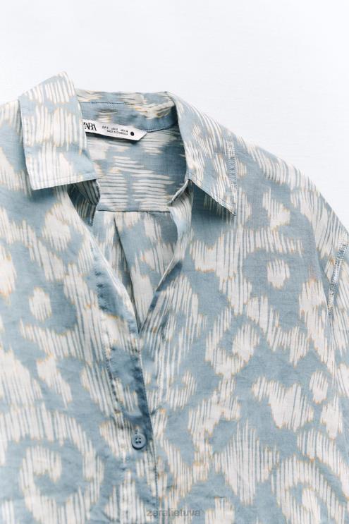 moterys Zara marginti ramė marškiniai akvamarinas apranga 4N488434