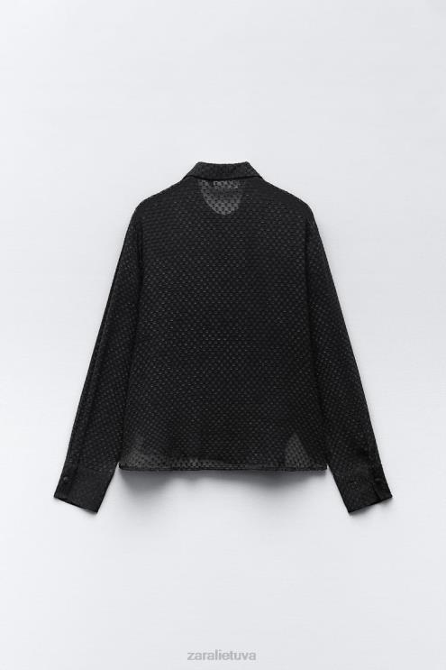 moterys Zara mišrios tekstūros pusiau permatomi marškiniai juodas apranga 4N488359
