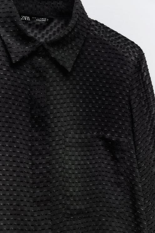 moterys Zara mišrios tekstūros pusiau permatomi marškiniai juodas apranga 4N488359