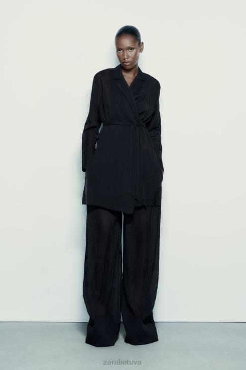 moterys Zara minimalistinė palaidinė su diržu juodas apranga 4N488370