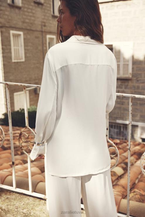 moterys Zara minimalistiniai satino efekto įvyniojami marškiniai ekru apranga 4N488411