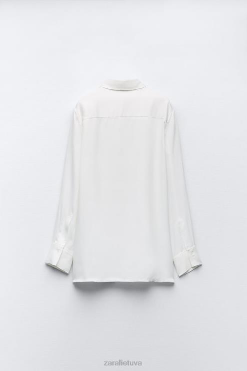 moterys Zara minimalistiniai satino efekto įvyniojami marškiniai ekru apranga 4N488411