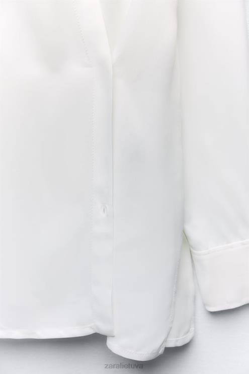 moterys Zara minimalistiniai satino efekto įvyniojami marškiniai ekru apranga 4N488411