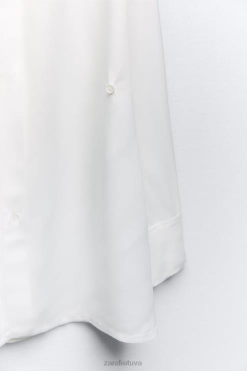moterys Zara minimalistiniai satino efekto įvyniojami marškiniai ekru apranga 4N488411