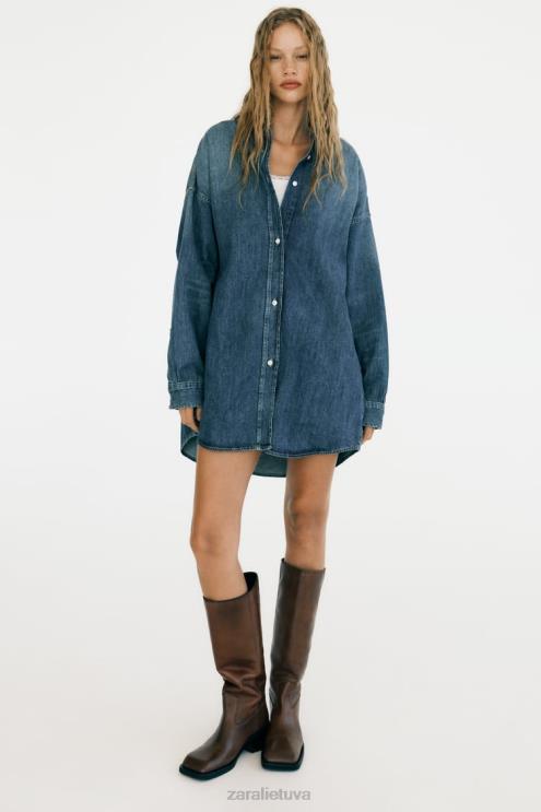 moterys Zara negabaritinių trf džinsiniai marškinėliai mėlyna apranga 4N488333