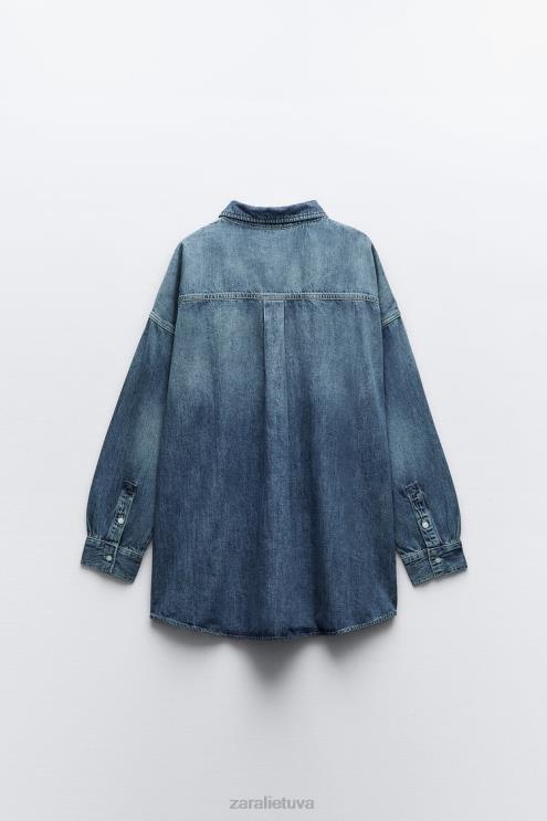 moterys Zara negabaritinių trf džinsiniai marškinėliai mėlyna apranga 4N488333