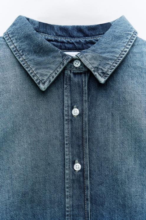 moterys Zara negabaritinių trf džinsiniai marškinėliai mėlyna apranga 4N488333