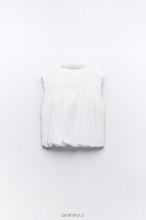 moterys Zara pūsti poplino marškiniai baltas apranga 4N488367
