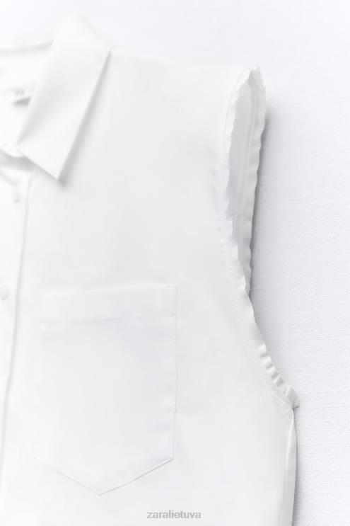moterys Zara pūsti poplino marškiniai baltas apranga 4N488367