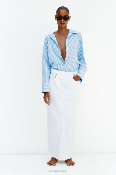 moterys Zara pagrindiniai dryžuoti skysti marškinėliai mėlyna/balta apranga 4N488448