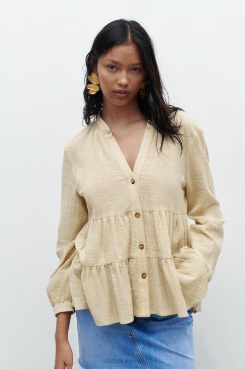 moterys Zara pakopinė kaimiška palaidinė smėlio spalvos apranga 4N488386