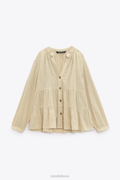 moterys Zara pakopinė kaimiška palaidinė smėlio spalvos apranga 4N488386