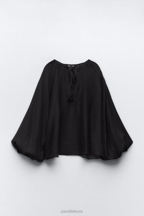 moterys Zara palaidinė su balionu rankovėmis juodas apranga 4N488428