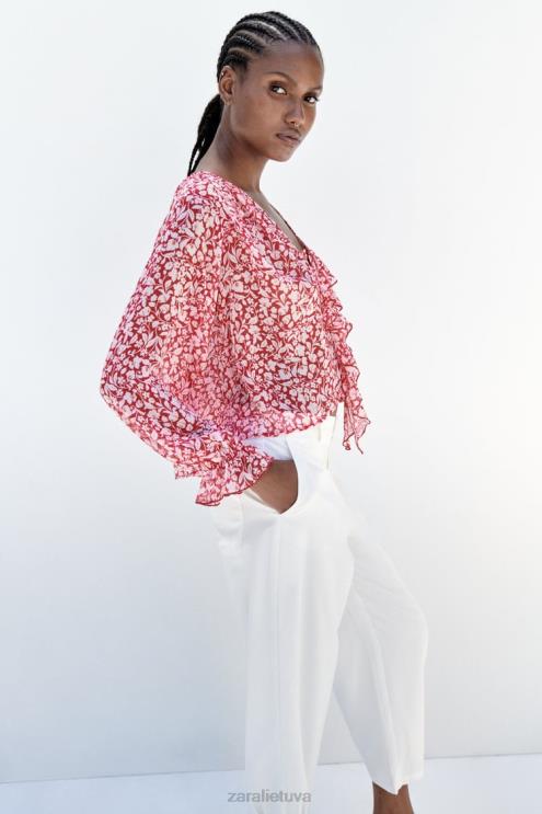 moterys Zara palaidinė su raukiniais raštais balta/raudona apranga 4N488399