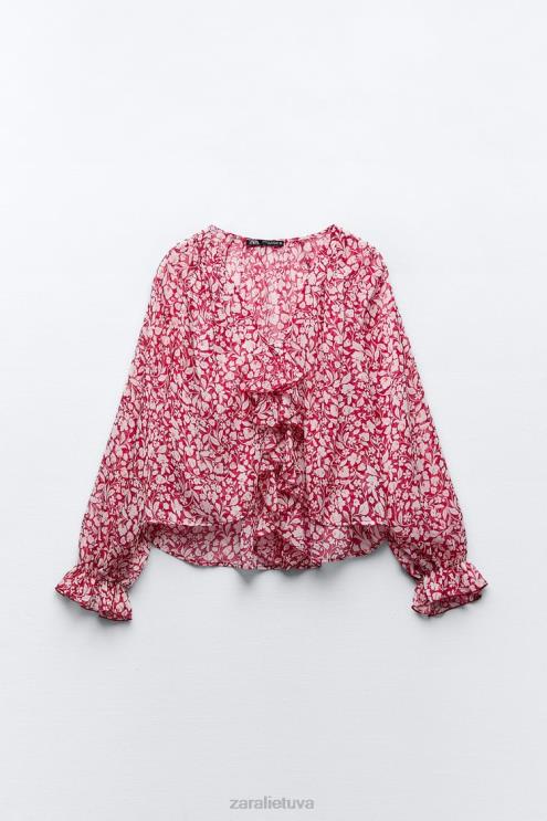 moterys Zara palaidinė su raukiniais raštais balta/raudona apranga 4N488399