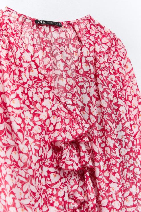 moterys Zara palaidinė su raukiniais raštais balta/raudona apranga 4N488399