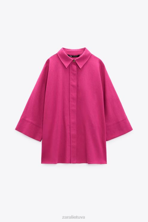 moterys Zara per dideli lino mišinio marškiniai purpurinė apranga 4N488371