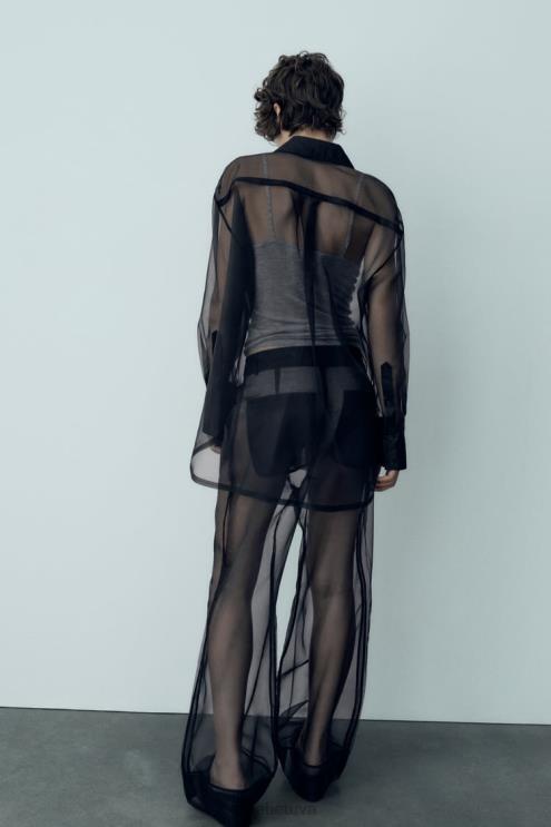 moterys Zara per dideli organzos marškiniai juodas apranga 4N488329