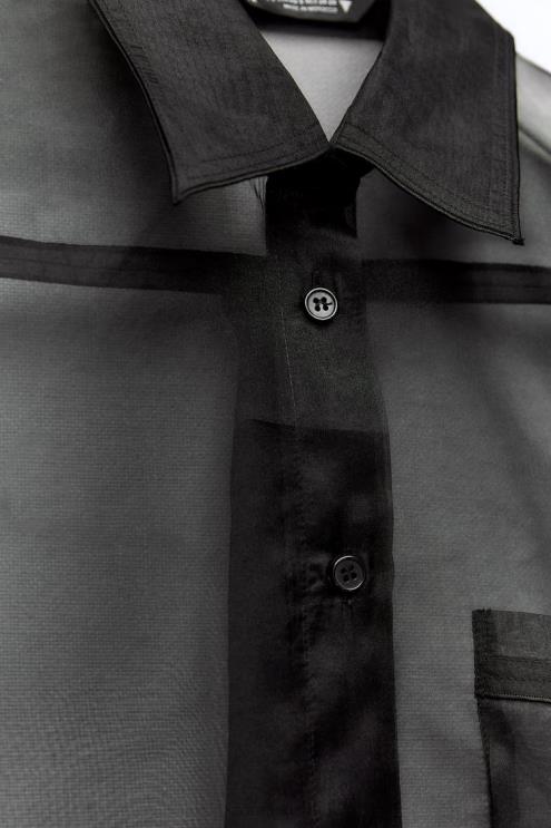 moterys Zara per dideli organzos marškiniai juodas apranga 4N488329