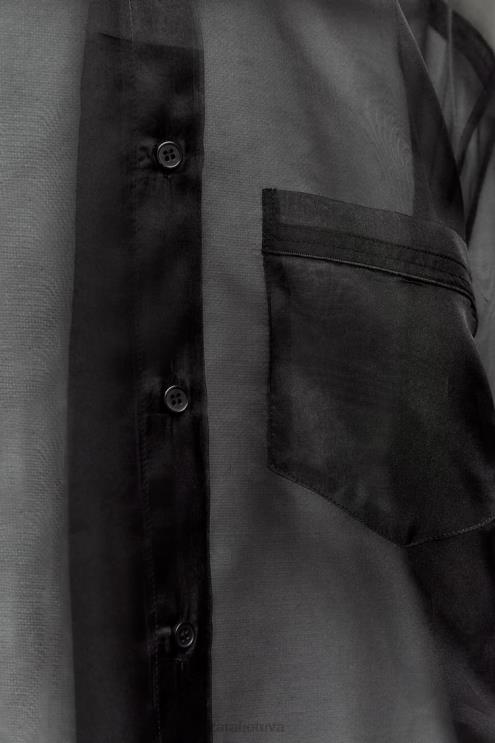 moterys Zara per dideli organzos marškiniai juodas apranga 4N488329