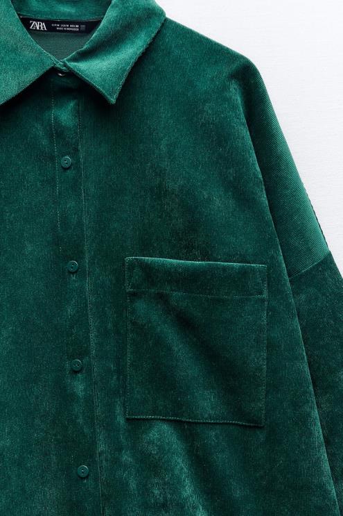 moterys Zara plonais velvetais per dideli marškiniai žalias apranga 4N488300