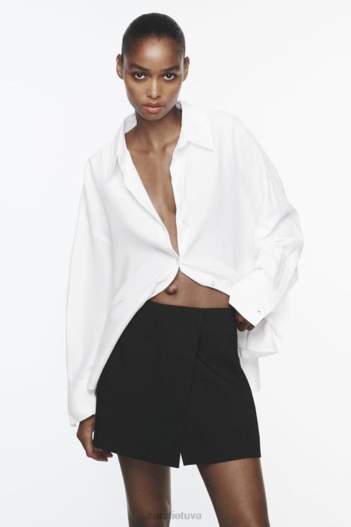 moterys Zara poplino marškinėliai baltas apranga 4N488338