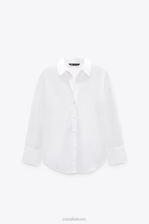moterys Zara poplino marškinėliai baltas apranga 4N488338