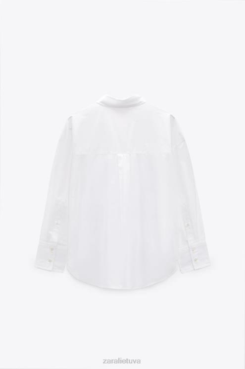 moterys Zara poplino marškinėliai baltas apranga 4N488338