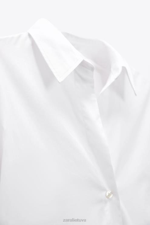 moterys Zara poplino marškinėliai baltas apranga 4N488338