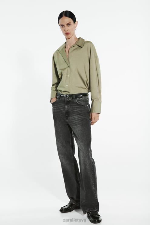 moterys Zara poplino marškinėliai šviesus chaki apranga 4N488297