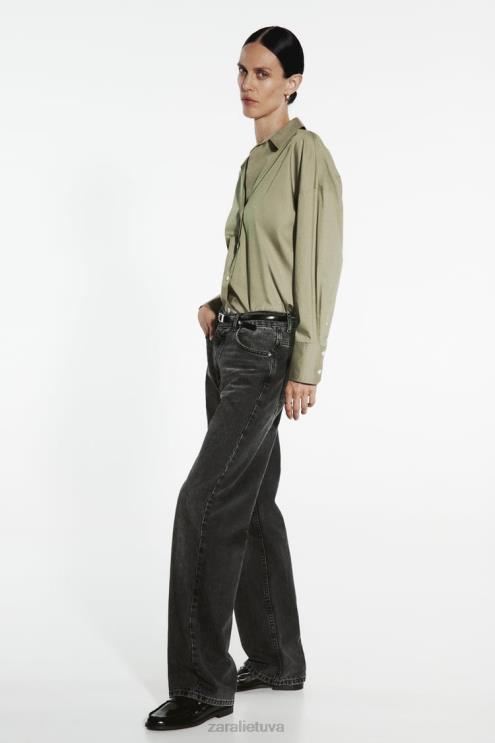 moterys Zara poplino marškinėliai šviesus chaki apranga 4N488297