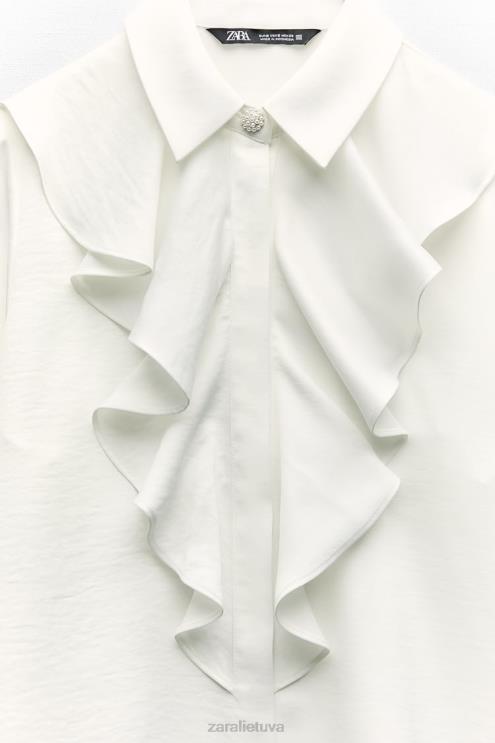 moterys Zara puošni palaidinė su brangakmeniais sagomis baltas apranga 4N488311