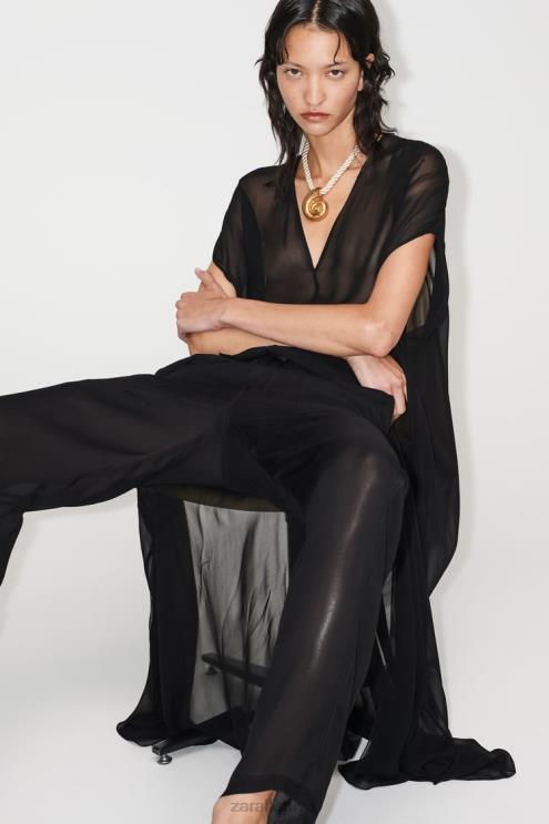 moterys Zara pusiau permatoma palaidinė juodas apranga 4N488385