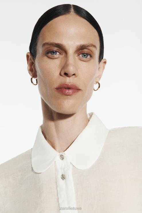 moterys Zara pusiau permatomi brangakmenių marškiniai ekru apranga 4N488348