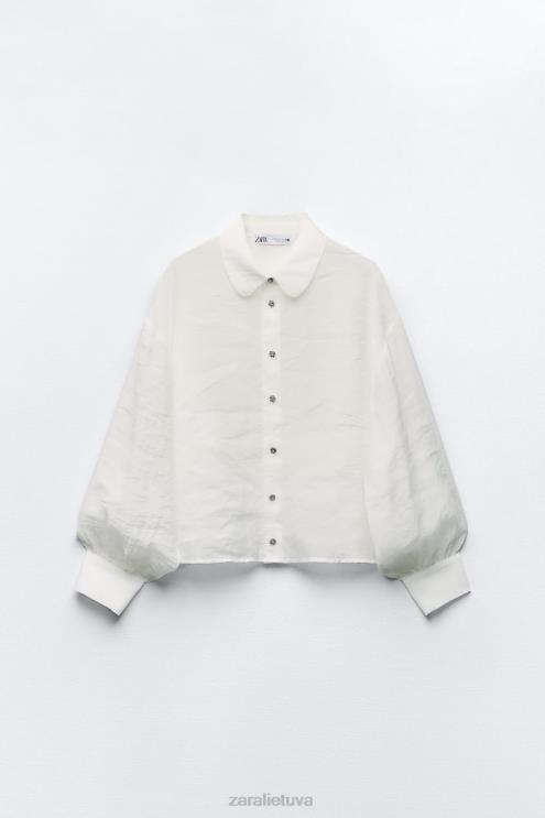 moterys Zara pusiau permatomi brangakmenių marškiniai ekru apranga 4N488348