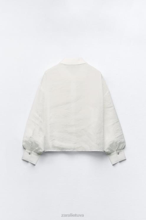 moterys Zara pusiau permatomi brangakmenių marškiniai ekru apranga 4N488348