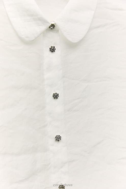 moterys Zara pusiau permatomi brangakmenių marškiniai ekru apranga 4N488348