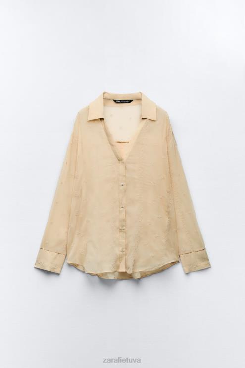 moterys Zara pusiau permatomi siuvinėti marškiniai smėlio spalvos apranga 4N488294