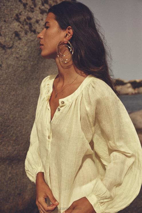 moterys Zara ramė balioninė palaidinė geltona apranga 4N488410