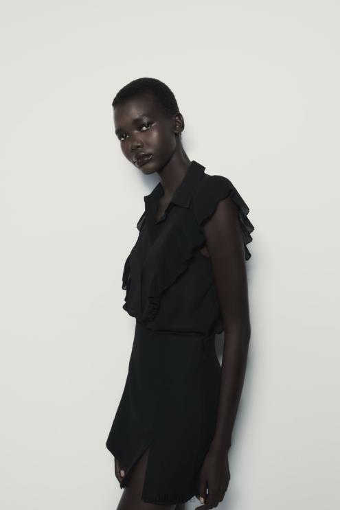 moterys Zara raukšlėtas pusiau permatomas viršus juodas apranga 4N488413