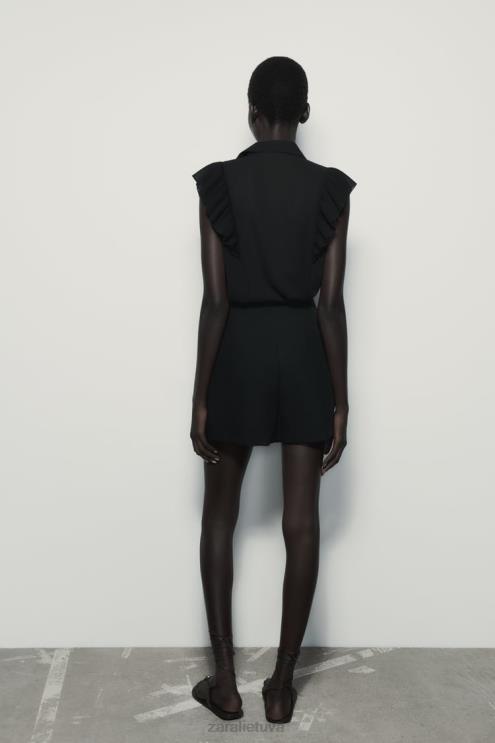 moterys Zara raukšlėtas pusiau permatomas viršus juodas apranga 4N488413